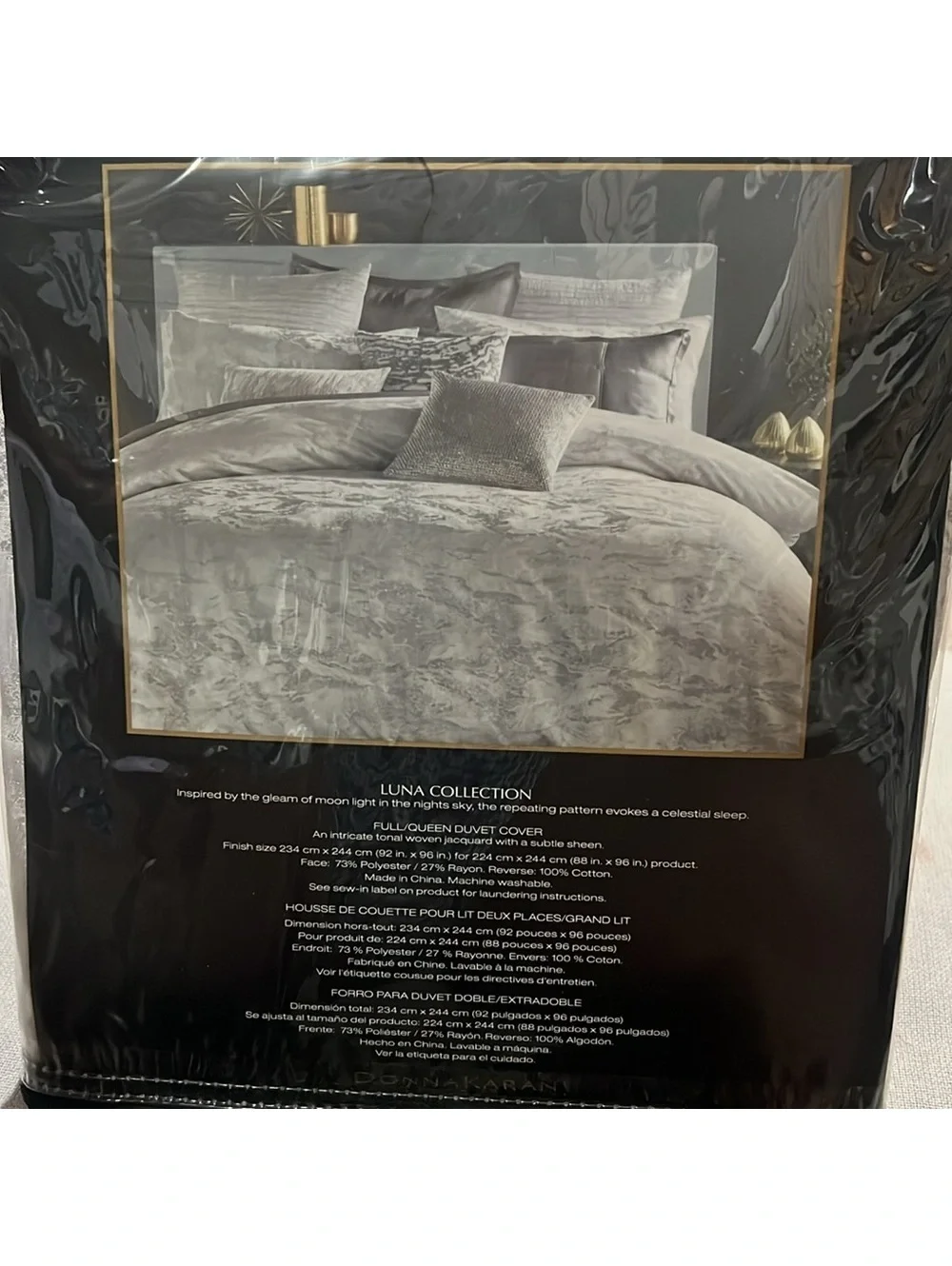 Donna Karan Luna Duvet Cover in Platinum, NWT, Size Full/Queen